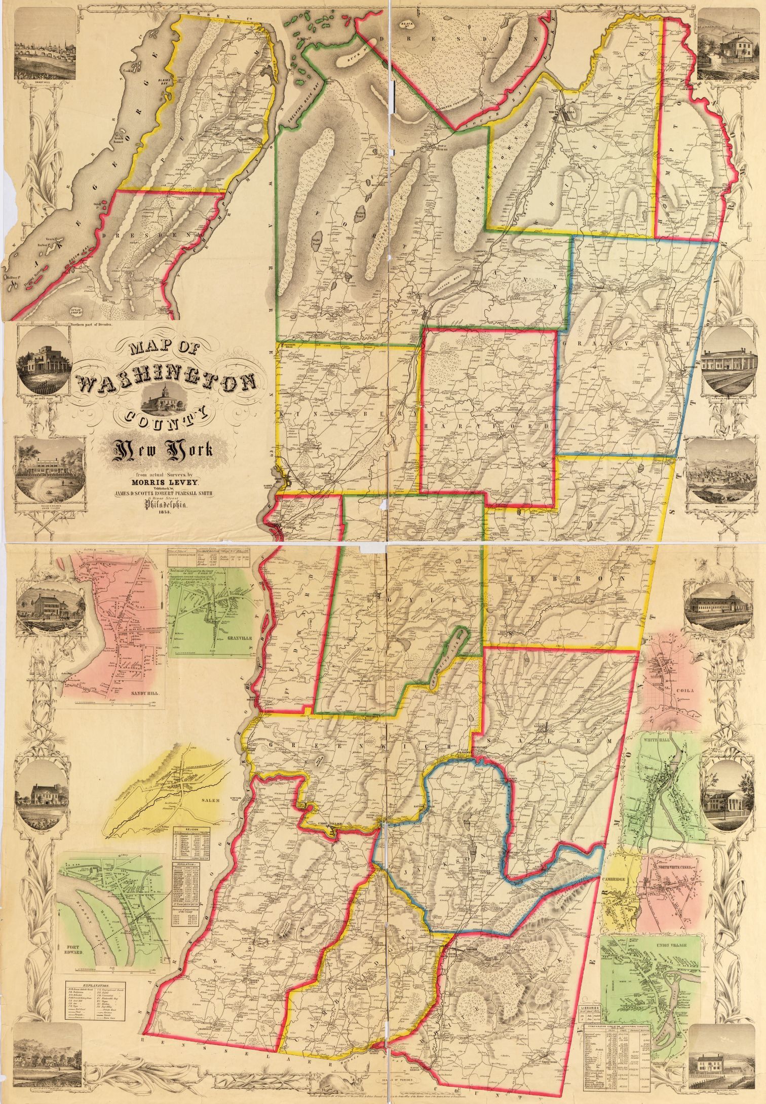 1804 NY MAP Jamestown Lake Placid Churchville Edinburg NEW YORK HISTORY huge 